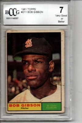 Bob Gibson 1961 Topps #211 - Beckett (BCCG 7) 2º año - ¡Muy bonito vintage! RARO Foto 1 de 2