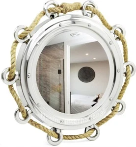 16" Porthole Aluminium Finish Port Mirror Wall Hanging Ship Porthole Home Decor - Picture 1 of 6