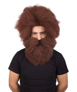 Wildman | Men's Brown Color Straight Spiked Afro Wildman Wig with Beard HM-1405 - Picture 1 of 9