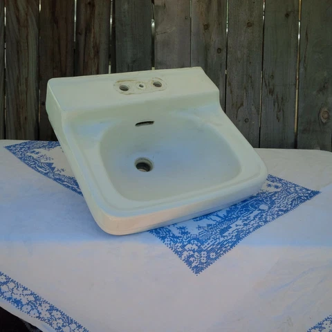 Vintage 60s Standard Vitreous China Bathroom Sink White Original Stickers Paint Cover