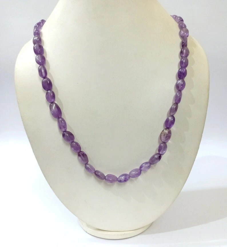 A ++ красивый аметист гладкий овальной формы драгоценных камней бисером унисекс ожерелья 18'' - Изображение 1 из 4