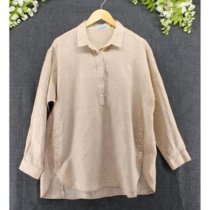 J.McLaughlin Damen Langarm Leinen Hemd Knopfleiste Beige XL - Bild 1 von 6