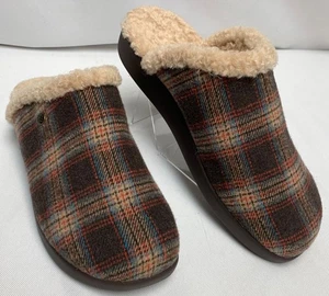 Alegria Comfee Plaidly Brown Slippers Brown Plaid Sherpa Lined SlipOn Scuff MINT - Picture 1 of 9