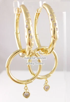 Auténticos pendientes de aro PANDORA chapados en oro brillante con tallo de flores 267927CZ con BOLSA! Foto 1 de 4