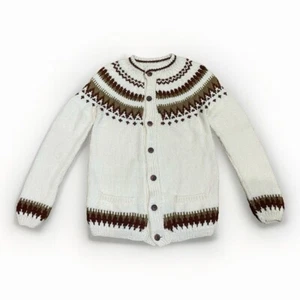 Hand Knitted Vintage Fairisle Icelandic Xmas Winter Ski Wool Cardigan Jumper L - Picture 1 of 15