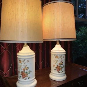 2 Pc VTG MCM Phil-Mar Sandel Canister Ceramic Art Pottery Floral Table Lamp 1950 - Picture 1 of 9