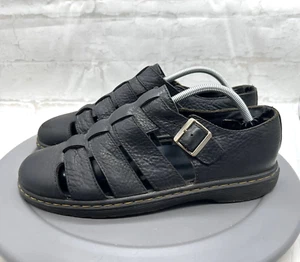 Dr Martens Shoes Fenton Mens 12 Black Pebble Leather Grizzly Fisherman Sandals - Picture 1 of 17