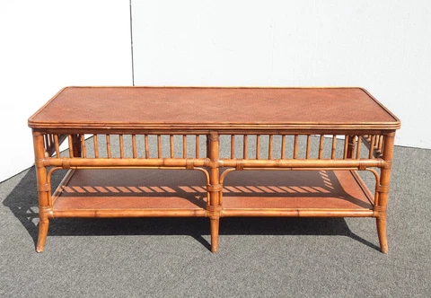 Vintage Ethan Allen Coastal Bamboo Rattan Cocktail Coffee Table Cover