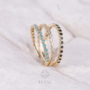 14K Gold Eternity Ring, 2mm Wedding Band, Stacking Rings, Minimalist Ring, CZ - Picture 1 of 10