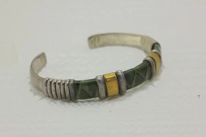 AlphaTJ - Mexico Sterling Silver Alligator Skin Brass Cuff Bracelet Men 46 gram - Picture 1 of 8