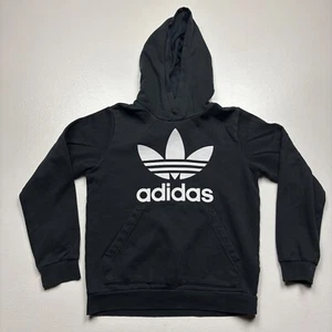 Adidas Hoodie Boys 11-12 Y Medium Black Big Logo Front Pockets - Picture 1 of 5