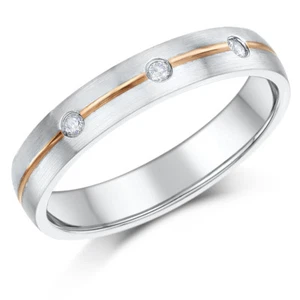 Anillo de boda de diamantes de oro rosa y blanco de 9 quilates banda de 4 mm - Imagen 1 de 2