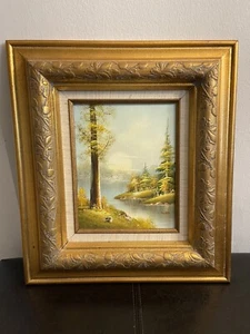 L. HOLDEN ORIGINAL OIL PAINTING GROVE LANDSCAPE AUTUMN SIGNED GOLD TONE FRAME - Picture 1 of 11