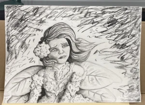 Charcoal Portrait "Aivilo" Fairy Drawing Canvas Original Art 19.5 X 14 2023 SZ M - Picture 1 of 12