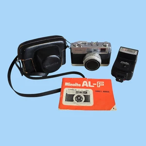 Minolta AL-F 35mm Messsucherkamera mit Tasche, Handbuch & Auto 25 Blitz - Bild 1 von 14