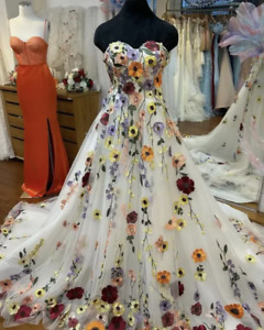 Colorful Floral Wedding Dresses Sweetheart A Line Sleeveless Bridal Gowns