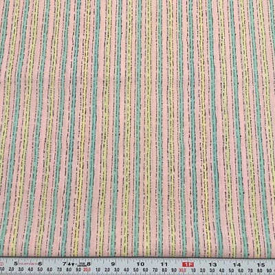 Vtg Yellow & Green Striped Peter Pan Fabrics Pink Cotton Blend by the HALF YARD Foto 1 de 2