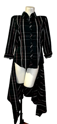 NEW YORK & COMPANY 7th Avenue Design Studio Plaid Button Long Drape Tail Shirt L - Image 1 of 4