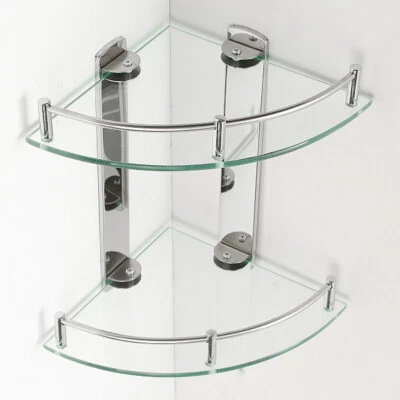 IDEAL-FURNITURE 2 Tier Bathroom Corner Glass Toilet Shower Wall Shelf Rack Storage Holder Stand