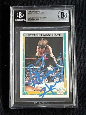 BRET HART 1995 MERLIN WWF SIGNED AUTOGRAPHED CARD BECKETT BAS AUTHENTIC - Image 1 of 2