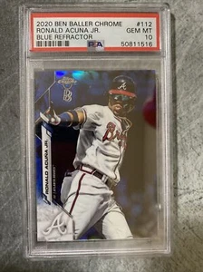 2020 Ben Baller Topps Chrome Ronald Acuna Jr rifrattore blu /75 PSA 10 gemme come nuovo - Foto 1 di 2