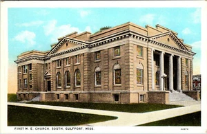 SOUTH GULFPORT, MISSISSIPPI - FIRST M.E. CHURCH - EXTERIOR - OLD POSTCARD - Picture 1 of 2