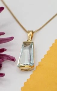 NATURAL CEYLON AQUAMARINE PENDANT in 14k GOLD - Picture 1 of 7