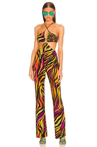 Revolve - Dundas X Women's Carmen Jumpsuit Black Zebra Multicolor US Size XS NWT - Picture 1 of 10