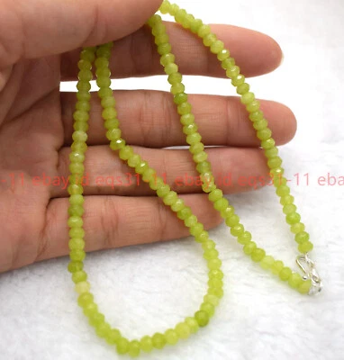 2x4mm Faceted Green Peridot Rondelle Gemstone Beads Necklace 18'' - Image 1 of 4