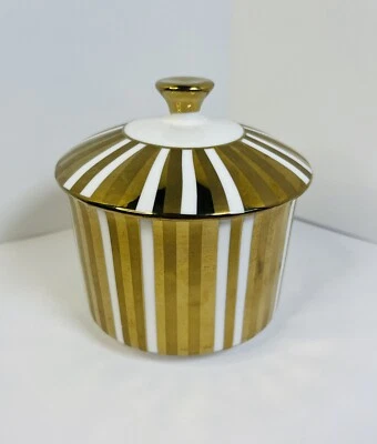 Sugar bowl with lid Grace's Teaware ceramic Gold White Striped elegant (K8) 146 - Image 1 of 4