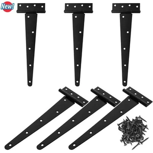 6 Pack 12" T-Strap Shed Hinges for Wooden Barn Gate Garden Fence Door Shelter - Picture 1 of 8