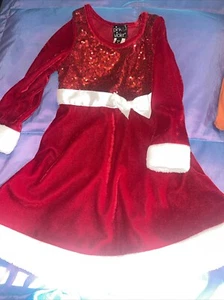 Red Velvet Holiday Christmas Dress Size 4 Sequins Fur Trim Pink & Violet New - Picture 1 of 3