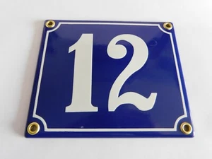 Old French Blue Enamel Porcelain Metal House Door Number Street Sign / Plate #12 - Picture 1 of 2