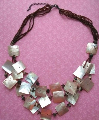 Abalone Shell Necklace Browns Beige Triple Strand 24" Boho Natural Summer - Image 1 of 4