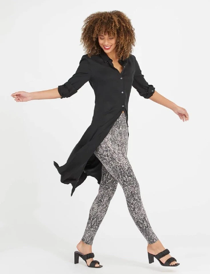 Spanx Faux Leather Grey Snake Shine Ankle Leggings Slimming Stretch 20324R