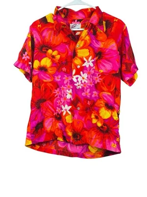 Camisa hawaiana vintage de tela de corteza de pomare para hombre M L floral brillante Aloha Hawaii Foto 1 de 4