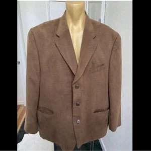 CHAPS RALPH LAUREN MENS 3 BUTTON BLAZER SPORT COAT JACKET BROWN SUEDE FINISH 48R - Picture 1 of 8