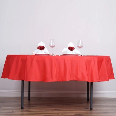 6 pcs Red 90" ROUND POLYESTER TABLECLOTHS Trade Show Booth Decorations SALE - Image 1 of 4