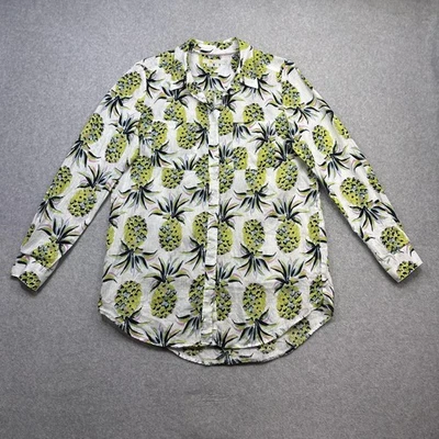 Camisa Boden Mujer 6L Blanco Verde Estampado Piña Lino Botón Frontal Blusa Foto 1 de 4