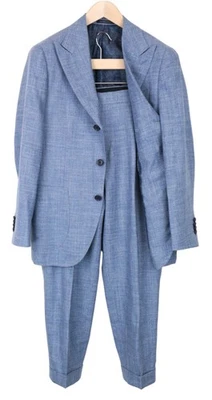 SUITSUPPLY La Spalla Men's UK36S Suit Wool Silk Linen Blue Slim 2-Piece - Image 1 of 4