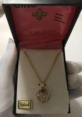 Espinela vintage 14KT E.G.P. Collar colgante de cristal enjaulado en caja original Foto 1 de 4