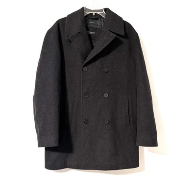 Claiborne Mens 100% Wool Pea Coat Dark Charcoal Gray Double Breasted Jacket M - Image 1 of 4