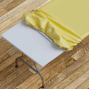 30x60 Rectangle Fitted Tablecloth, Elastic, Vinyl, Flannel Back, Solid Yellow - Picture 1 of 8