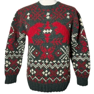 Vintage Polo Ralph Lauren Hand Knit Wool Bear Fair Isle Crew Sweater Size Small - Picture 1 of 10