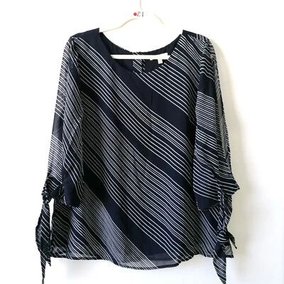 Blusa Top a Rayas Cuello Redondo Manga 3/4 Azul Cielo Pálido para Mujer Talla L Foto 1 de 4