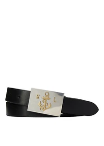 Ralph Lauren Purple Label Black Leather Nautical Anchor Plaque Belt New $595 - Picture 1 of 1
