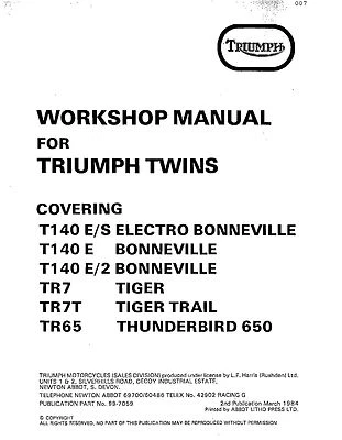 Triumph workshop service manual 1979, 1980 & 1981 T140 E/S ELECTRO BONNEVILLE  - Imagem 1 de 4