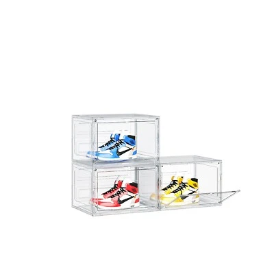 White Large 3PCS Acrylic Shoe Storage Boxes | 33.5x29.5x22cm | Side Opening Sta - Image 1 of 4