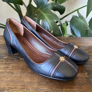 Tory Burch Black Block Heel Pumps With Brown Leather Trim US6M Used Twice! - Picture 1 of 12