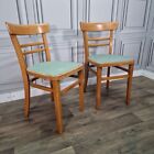 Pair x2 Retro Vintage Solid Wooden Vinyl Kitchen Chairs - Mid Century Modern